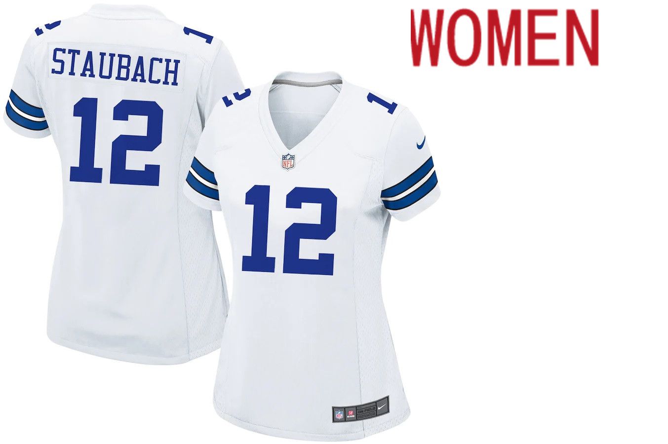 Women Dallas Cowboys #12 Roger Staubach Nike White Retired Game NFL Jersey->women nfl jersey->Women Jersey
